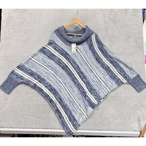 NWT Catherines Poncho Sweater Plus 0X/ 1X Pullover Cowl Neck Blue‎ Striped Tunic